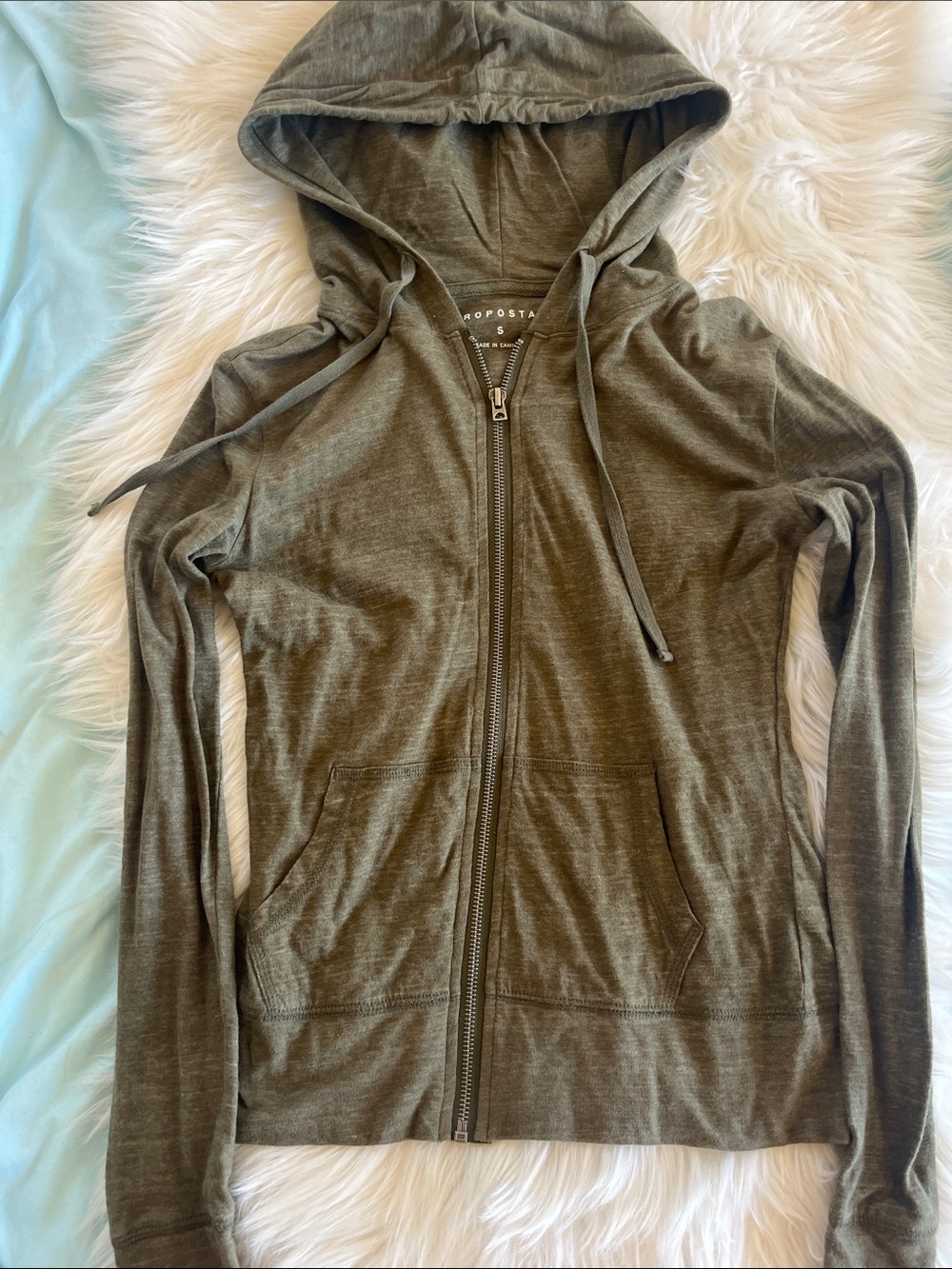 Aeropostale Olive Zip-up Hoodie with adjustable hood & Pockets